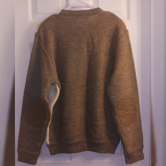 Vintage Saxony Leather & Wool Sweater Coogi Style Ivory & Tan Diamonds M - Picture 3 of 6